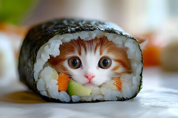 Adorable Kitten Inside a Sushi Roll: A Hilarious and Heartwarming Culinary Cat Creation