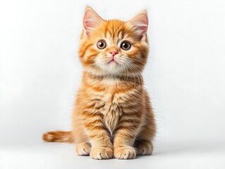 Cute Orange Kitten Posing Studio White Background.