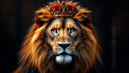 Naklejka premium Majestic Lion King Wearing a Golden Crown