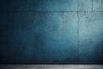 old grunge room with a distressed blue wall, vintage and atmospheric interior