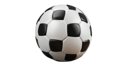 A realistic soccer ball with pentagon and hexagon patterns on a transparent background