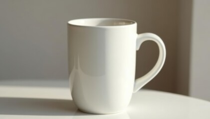 Fototapeta premium Classic white ceramic mug, handle detail visible , blank, design