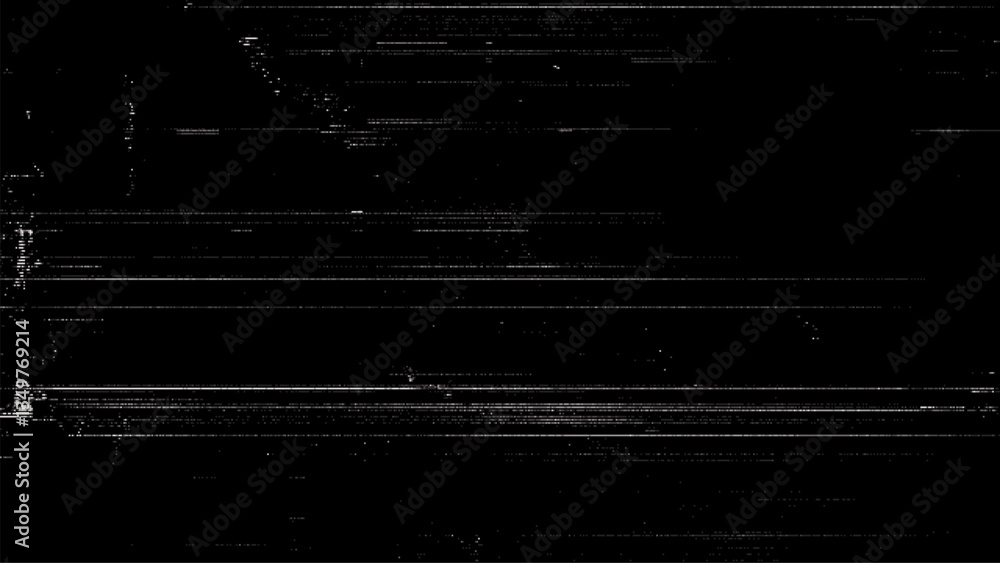Poster Digital noise. Abstract distortion static texture. Vector. Minimalistic digital glitch art. pixel graphics. VHS grainy texture. Black background. Retro game aesthetics backdrop.