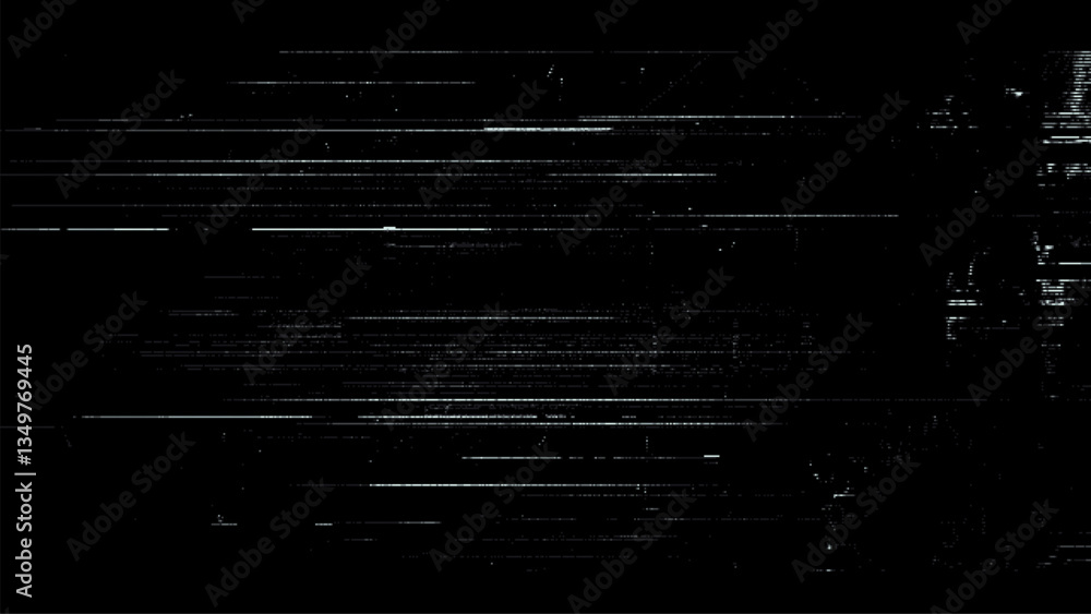 Poster Digital noise. Abstract distortion static texture. Vector. Minimalistic digital glitch art. pixel graphics. VHS grainy texture. Black background. Retro game aesthetics backdrop.