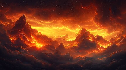 Fiery Mountain Landscape Digital Painting