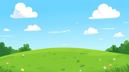 Cartoon grassy hill, sunny day, idyllic landscape