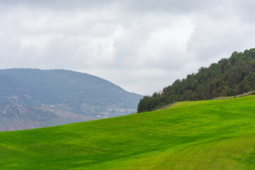Mountain landscape with green grass in Setif, Algeria.