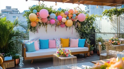 Birthday decoration on a terrace