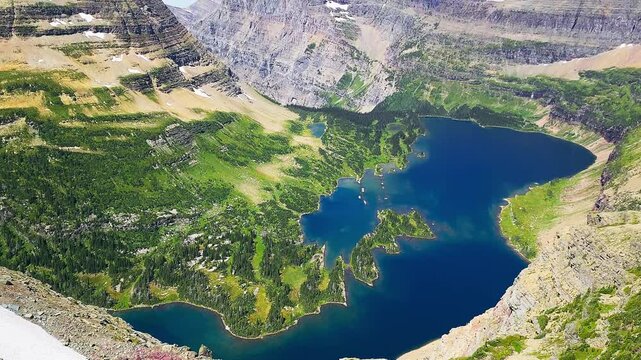 Establishing shot of Hidden Lake and Bearhat Mountain in Glacier National Park, Montana.