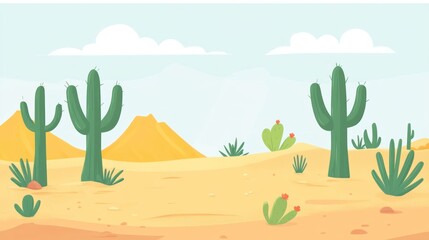 Cartoon Desert Landscape with Cacti