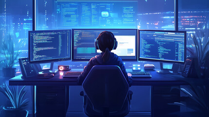 A programmer is working in front of a computer