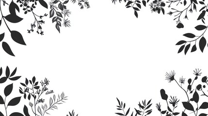 Simple black and white floral frame, botanical, nature, elegant, graphic design, border, for print, poster design