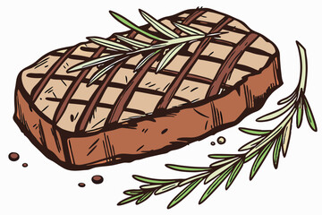 33 Juicy grilled steak, perfectly seared beef, rosemary garnish, char marks, succulent meat, high-resolution food photography, glistening surface, rich brown color, tender texture, mouthwatering, culi