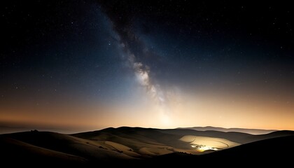 Milky Way over Coastal Hills at Night.