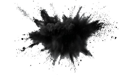 Vector black powder explosion on transparent white background. Black powder explosion, white background, dramatic effect,