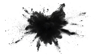 Vector black powder explosion on transparent white background. Black powder explosion, white background, dramatic effect,