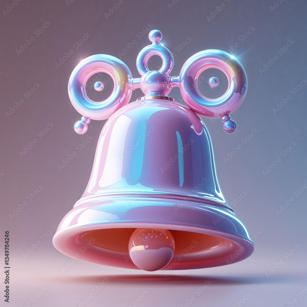Poster colorful metallic bell with a glossy finish and playful design against a soft gradient background