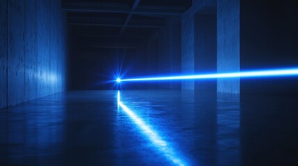 Obraz premium Futuristic Blue Laser Beam Corridor: Abstract Digital Art