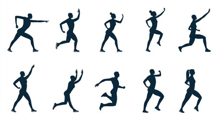 Running silhouettes various poses