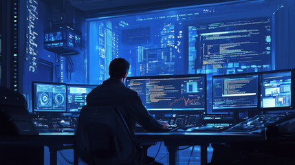 A programmer is working in front of a computer