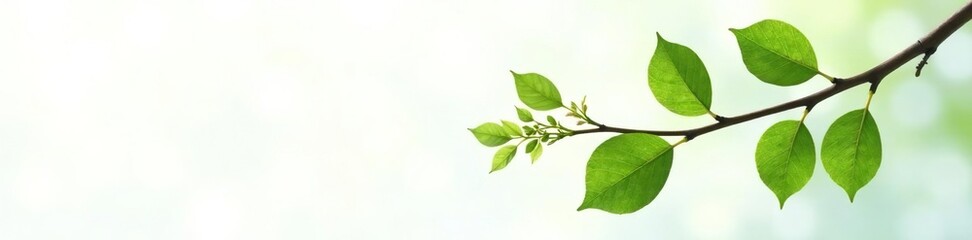 Fototapeta premium Single branch with leaves on white background against light source, leafy, greenery