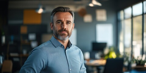 Fototapeta premium A man in business attire sits at a modern office desk, reflective of a corporate workspace.