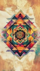 Colorful geometric abstract art design displayed in symmetrical pattern