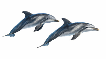 Two Jumping Dolphins Against White Background