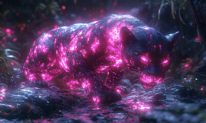 Fototapeta premium Panther glowing in mystical forest