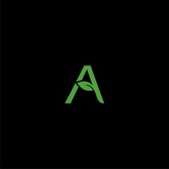 Green Eco letter A icon isolated on dark background