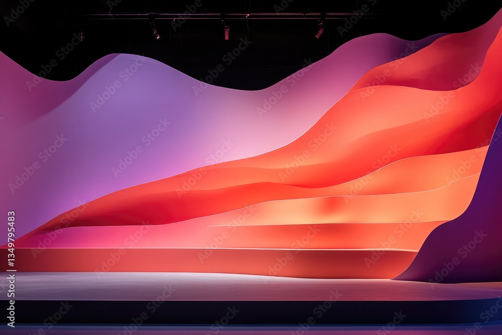 Aufkleber vibrant podium with bright fluorescent colors and irregular forms dramatically lit to create artisti