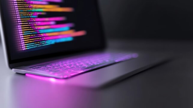 Modern laptop displaying vibrant coding