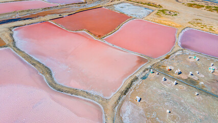 Aerial View of Colorful Salt Pans in Manaure, La Guajira, Colombia - Vibrant Landscape for Tourism