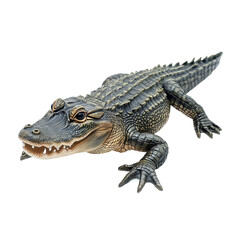 Fototapeta premium A green toy alligator positioned on a gray background, showcasing its textured skin and playful design.