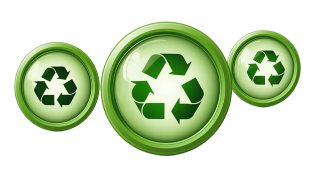 Three green button with recycle symbol png