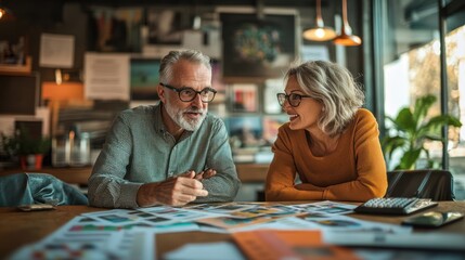 Fototapeta premium Mature business colleagues discussing design concepts in a modern office