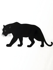 Obraz premium Black Cat Silhouette Wildlife Illustration - Vector Line Art of Graceful Feline in Side View