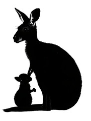 Naklejka premium Silhouette Art: Mother Kangaroo and Joey in Australian Wildlife Conservation