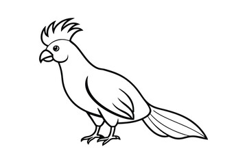 Line art vector illustration of a cockatoo with its crest raised and standing on the ground.eps