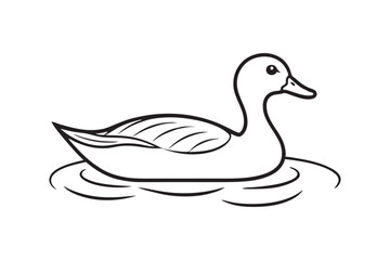 Line art vector illustration of a duck swimming on a calm lake.eps