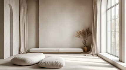 Minimalist Beige Living Room with Cushions