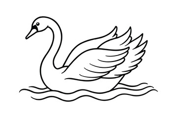 Line art vector illustration of a swan gliding across the water.eps