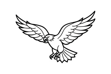 Line art vector illustration of an eagle in mid-flight with its wings spread wide.eps