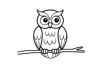 Line art vector illustration of an owl sitting on a tree branch.eps