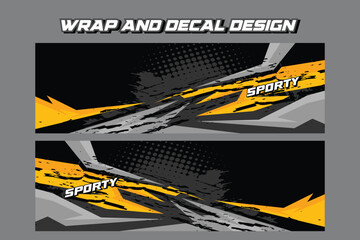 Sport car wrap design and vehicle livery in yellow and black background color  Vector template EPS 10