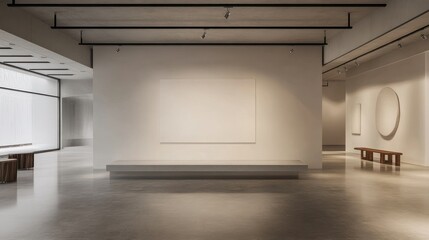 Modern art gallery empty space, showcasing blank canvas