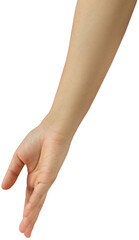 female opened hand gesture on transparent background