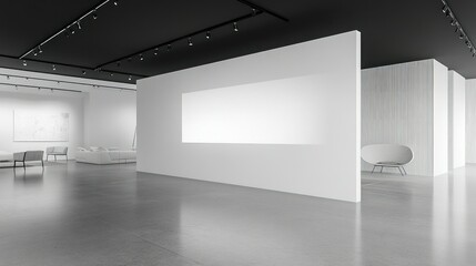 Modern art gallery interior with blank wall display