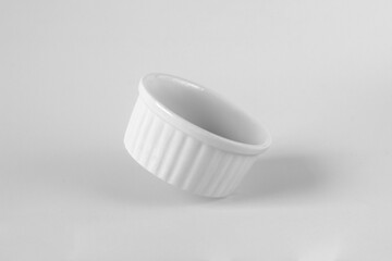 white levitating ramekin mockup on white background