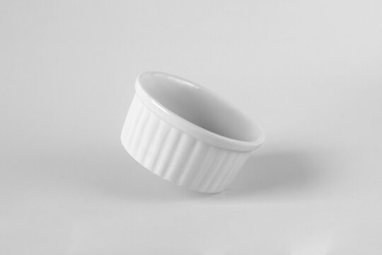 white levitating ramekin mockup on white background